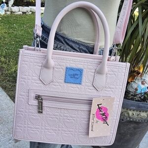 BETSEY JOHNSON BLUSH QUILTED LUV BETSEY MINI TOTE